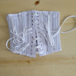 Vintage Mesh Boned Corsette Lace Up Waist Trainer Support Cosplay White Small